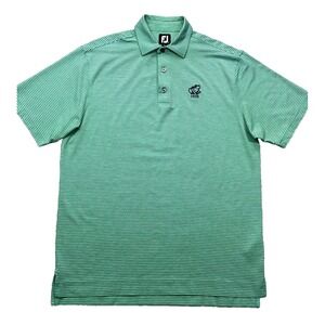 Footjoy‎ Mens Polo Shirt Size Medium Green Striped Butterfield CC Bullfrog Logo